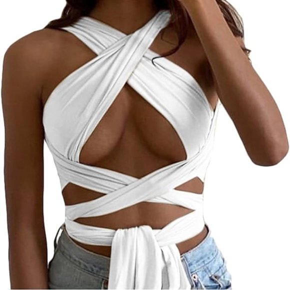 Bandage criss cross self tie tank top - Picture 3 of 6